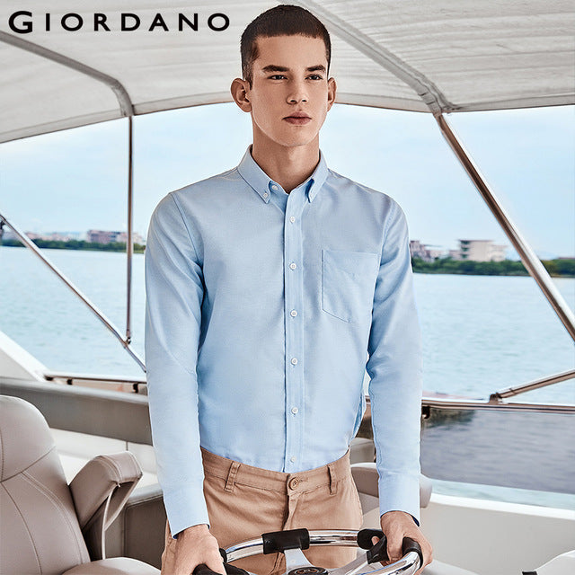 giordano dress shirts Blue Giordano Wrinkle Free Oxford Cotton Long Sleeves Office Shirt – Somji  & Co. LLC
