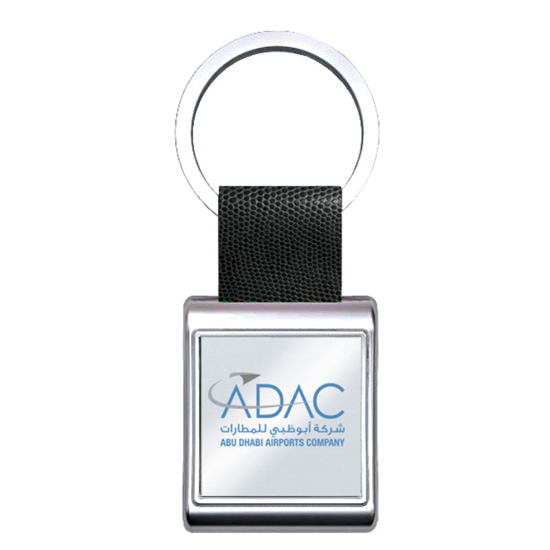 Silver Square Leather Keyring
