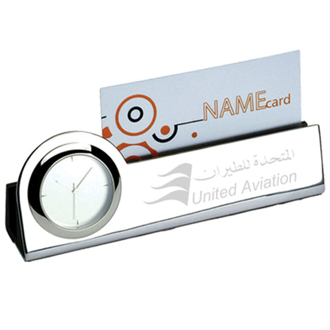Silver Card Holder with Desk Clock