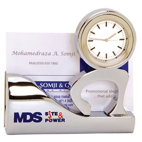 Silver Card Holder with Clock