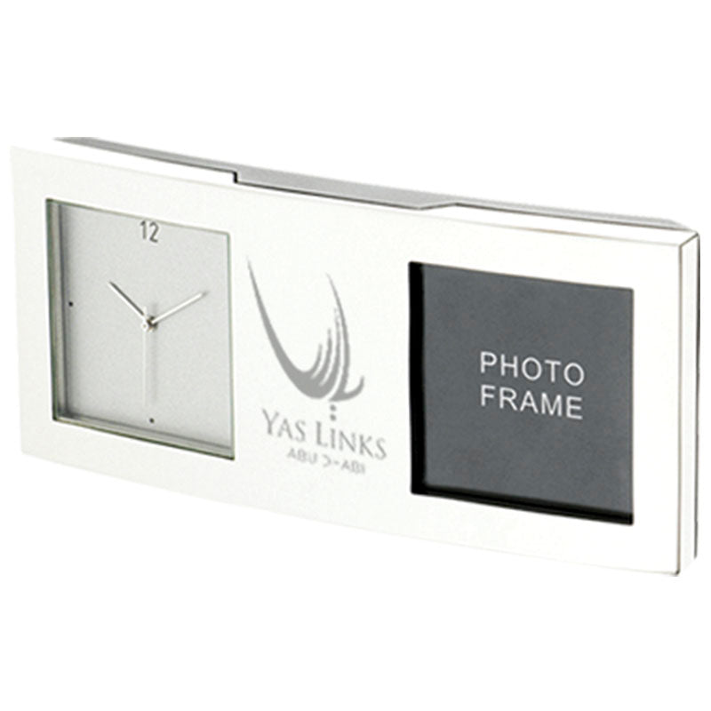 Silver Desk Clock with Photo Frame