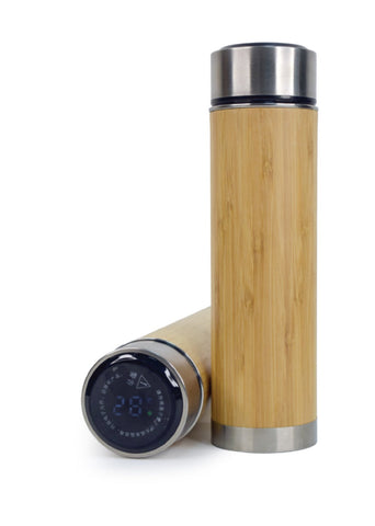 Bamboo flask with temperature gauge