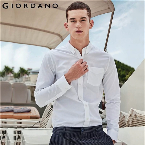 White Giordano Wrinkle Free Oxford Cotton Long Sleeves Office Shirt