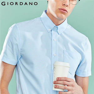 Blue Giordano Wrinkle Free Oxford Cotton Short Sleeves Office Shirt