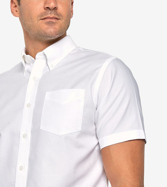 White Giordano Wrinkle Free Oxford Cotton Short Sleeves Office Shirt