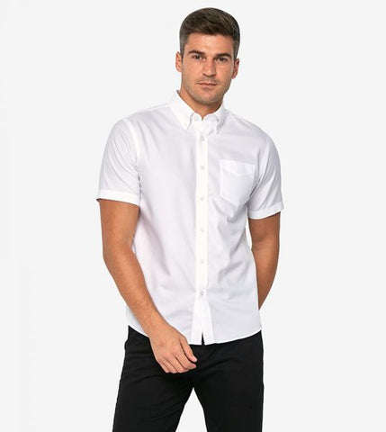 White Giordano Wrinkle Free Oxford Cotton Short Sleeves Office Shirt